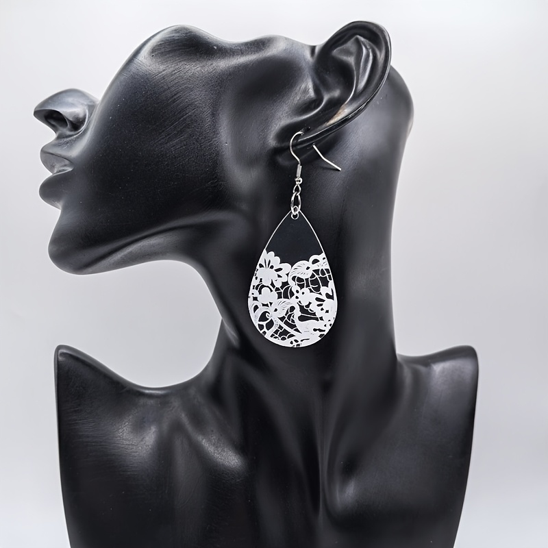 Transparent Acrylic Rectangular Teardrop Butterfly Print Earrings